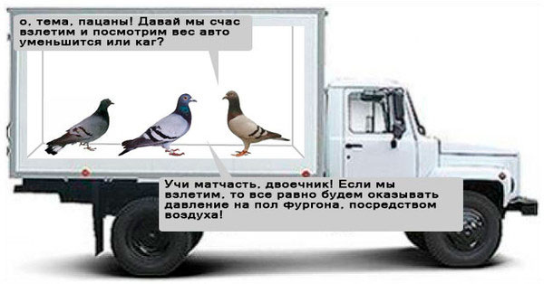 Если птицы взлетят в грузовике вес не меняется